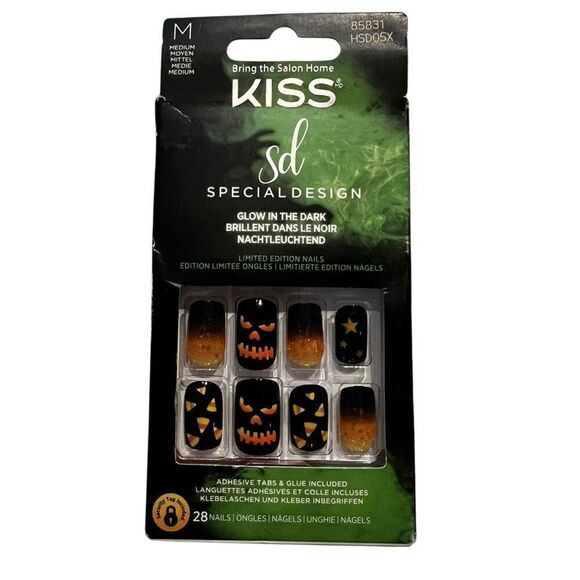 Kiss Limited Edition Halloween Glow in the Dark Press On Nails Black Orange New - Picture 2 of 7